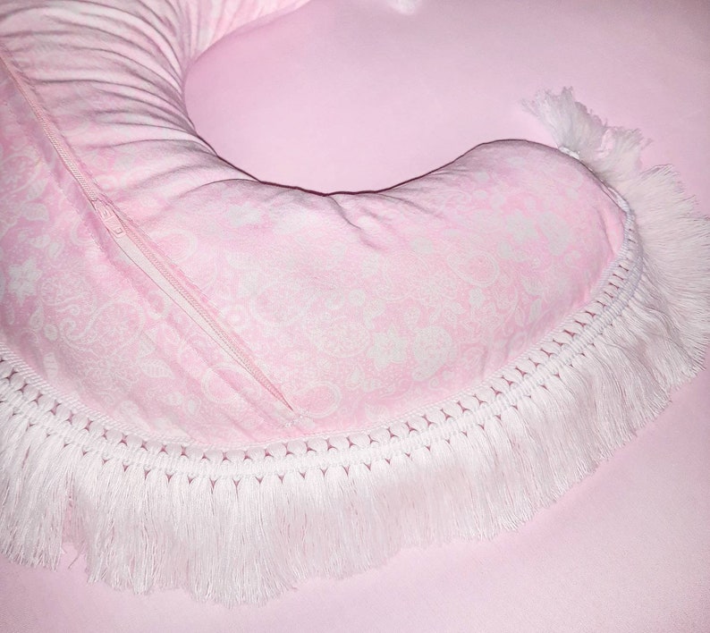 Decorative pillow with name Pink pillow cover Moon cushion fringe Fabric throw pillow set Cloud pillow Nursery gift girl Kids pillow decor
