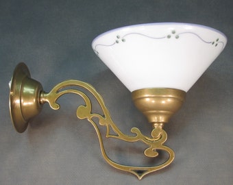 Jugendstil Wandlampe Vintage Wandleuchte Massiv Messingguss Halterung Schneeweißes Opalglas Antik Stil Flurleuchte Retro Spiegellampe Nr 640