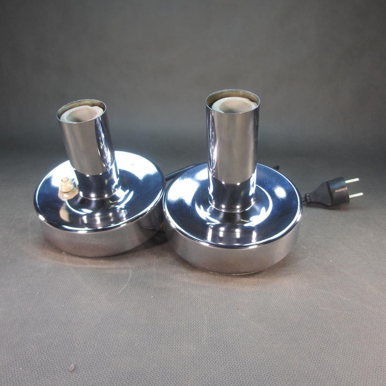 Original 1970s chrome table lamp, vintage double table lamp, mid-century lamp, made in Germany, all metal construction image 1
