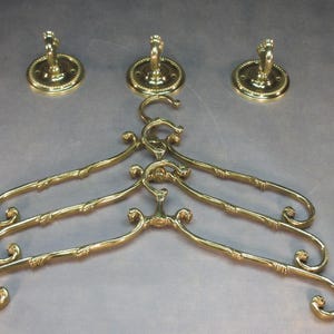 THREE Baroque style coat hangers with coat hooks vintage hangers brass hooks wall coat rack antique coat hooks coat hooks vintage coat rack