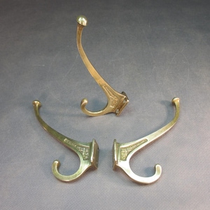 THREE Art Nouveau coat hooks Vintage coat hooks Retro coat rack Antique wall coat rack Old cast brass hooks Wall hooks