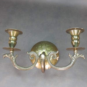 Antique church candle holder cast brass wall candle holder ca. 1940 handcrafted soldered brass candlestick