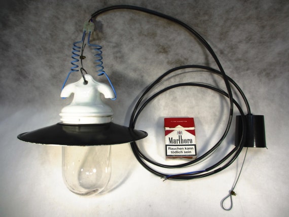 230cm Art Deco Lampe Antik Emaille Glaskolbenlampe Bauhaus Leuchte Vintage Fabriklampe Industrie Design Vintage Werkstatt Hängelampe