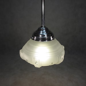 Art Deco ceiling lamp vintage ceiling light 1930 aluminum bracket antique hanging lamp satin glass shade Wilhelminian style hanging lamp