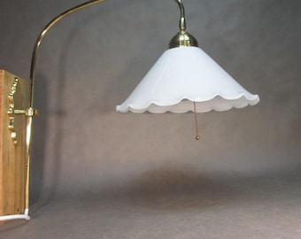 Adjustable vintage reading lamp from 1974, retro wall lamp, antique wall light, brass bracket, snow-white opal glass, 250 cm textile cable