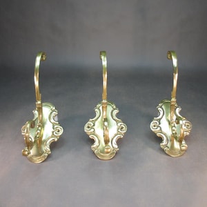 THREE XXXL coat hooks antique coat hooks cast brass vintage wall coat rack retro hooks 60s coat rack