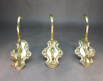 THREE XXXL coat hooks antique coat hooks cast brass vintage wall coat rack retro hooks 60s coat rack