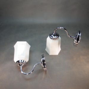 1 of 2 Art Nouveau wall lamp vintage wall light chrome bracket snow white opal glass antique style hallway light retro mirror lamp