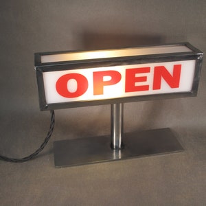 Vintage Lamp OPEN / CLOSED Double-sided industrial design information lamp 100% metal handmade Made in Germany shop window decoration lamp