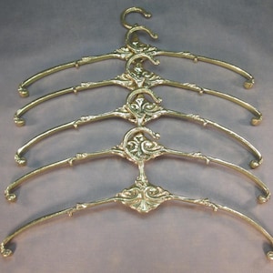 FIVE Rococo style coat hangers heavy vintage hangers SOLID brass hooks retro wall coat rack antique coat hooks vintage coat rack
