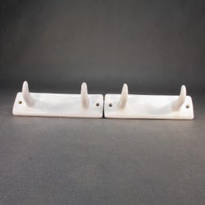 TWO Antique Double Hooks Antique Bauhaus Bathroom Hooks Art Deco Towel Hooks from 1950 Ceramic Wall Hooks Antique Bathroom Hooks Vintage Ceramic Hooks