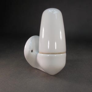 May include: White ceramic wall-mounted light fitting with a rounded, bulb-shaped shade.