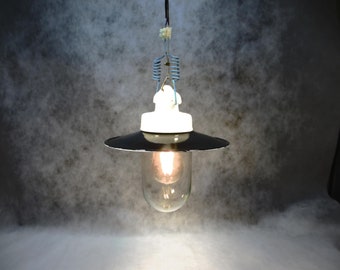 Art Deco Lampe Emailleschirm Lampe Bauhaus Lampe Glaskolbenlampe Fabriklampe Industrielampe Werkstattlampe Industrie Design Emaille Lampe