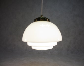Art Deco Ceiling Lamp Vintage Hanging Lamp Adjustable Retro Pendant Light Brass Bracket Snow White Steps Opaline Glass Shade Ceiling Light