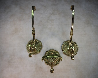 THREE coat hooks solid cast brass coat hook mini wall coat rack antique coat hook brass coat rack vintage coat rack