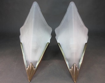 1 of 2 Art Deco Lamp Art Nouveau Wall Lamp Vintage Lamp Diamond Pattern Glass Bowl Brass / Metal Bracket Retro Hallway Lamp Mirror Light