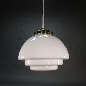 Art Deco Ceiling Lamp Vintage Hanging Lamp Adjustable Retro Pendant Light Brass Holder Snow White Step Opal Glass Shade Ceiling Light