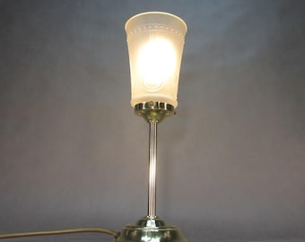 35 cm Art Nouveau tafellamp Vintage bureaulamp Messing Retro leeslamp Handgemaakte lamp Antieke tafellamp Satijnen glazen kap