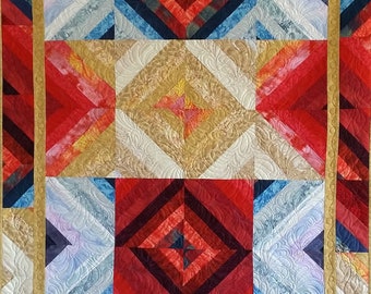 Throw Lap Quilt Multi-color 47 by 53 inches Loussarian One-of-a-kind Quilt Handmade Fiber Art