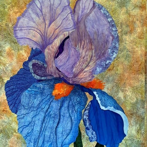 ART QUILT for sale Handmade Floral Design Wall Decor Quilted Wall Hanging Iris Wall Art Fiber Art 28 by 37 ins. Fiber Art Gift for Mother