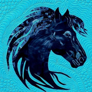 Horse Art Quilt: Handmade Fiber Art Wall Hanging - 21x20