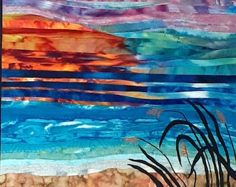 ART QUILT Landscape Quilt for Sale Quilt Wall Art Quilted Wall Hanging Fiber Art Wall Decor One-of-a-Kind Room Decor Modern Quilt Sunset