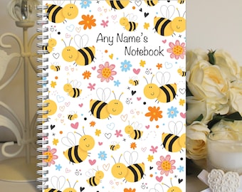 Personalised A5 Notebook Notepad Wirebound Softbacked Bee Themed Girls