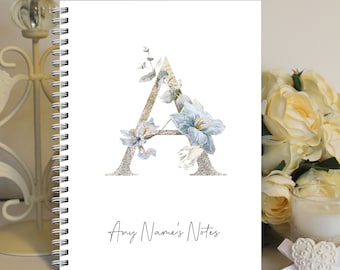 Personalised A5 Notebook Notepad Wirebound Softbacked Floral Monogram