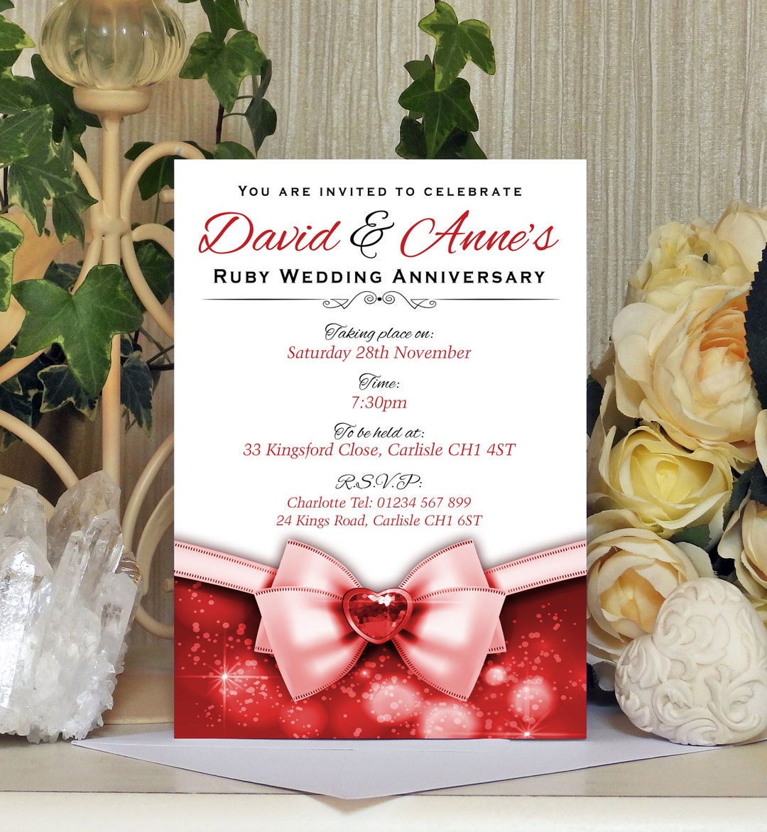 Personalised Ruby Wedding Anniversary Invitations Etsy UK