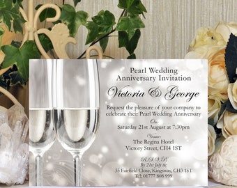 Personalised Pearl 30th Wedding Anniversary Invitations