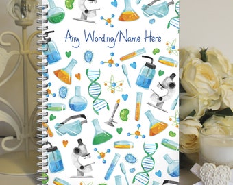 Personalised A5 Notebook Notepad Softbacked Wirebound Science Themed