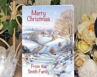 Personalised Christmas Cards Pack of 10 A5 Traditional snowscene