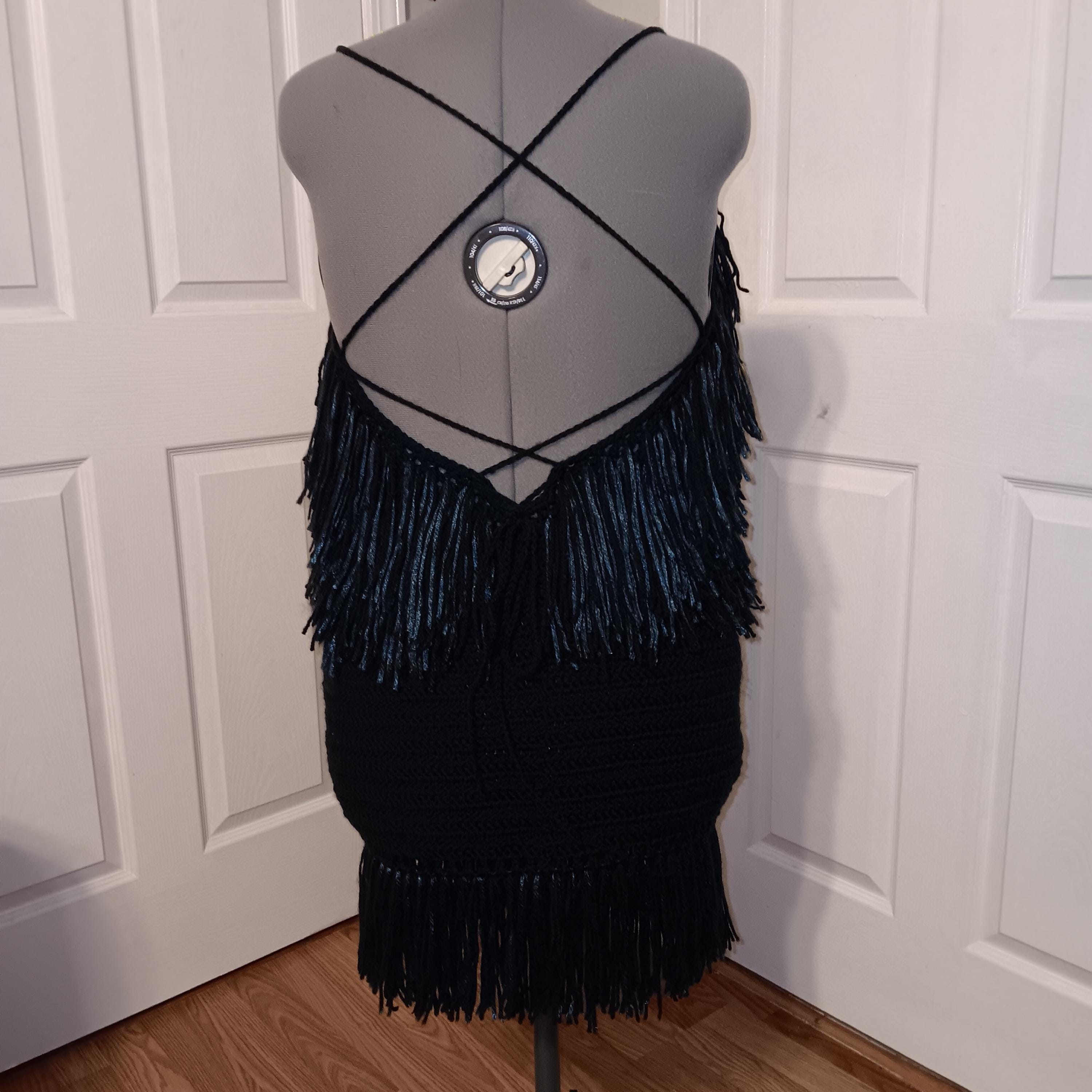 backless fringe dress The Black Shanti Tiger Backless Fringe Dress Ashaki