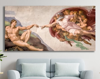 Creation Of Adam By Michelangelo Canvas Prints & Wall Art Decor Home Michelangelo Canvas The Creation Of Adam Reproduction Painting Wall Art