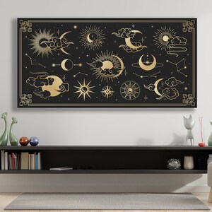 Mond Goldene Leinwand Astrologie Mond & Sonne Muster Wand Kunst Extra Große Celestial Canvas Astrologie Wand dekor Haus Zodiac Star