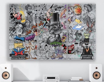 Graffiti Pop Art Canvas Print: Urban Cartoon Collage Wall Decor