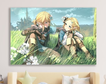 Cuadro de Link y la Princesa Zelda: Breath of the Wild, decoración para la habitación infantil.