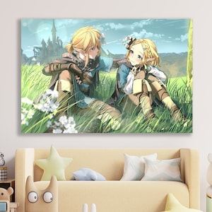 Link & Princess Zelda Canvas Wall Art The Legend of Zelda Breath of the Wild Kids Room Decor Zelda print Game Room Art