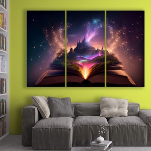 Libro de biblioteca de fantasía de cuento de hadas abstracto y lienzo surrealista impresión decoración de pared lienzo arte de pared moderno decoración hogar