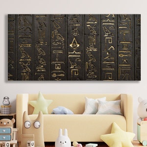 Ancient Egyptian Hieroglyphs Canvas & Historical art print Egypt artwork Wall Art Extra Gold Egyptian Hieroglyphs Large Canvas