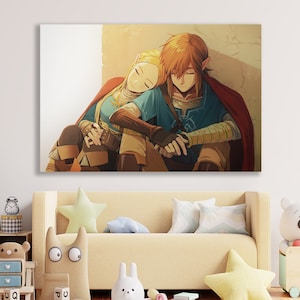Princess Zelda & Link Canvas Wall Art The Legend of Zelda Breath of the Wild Kids Room Decor Zelda print Game Room Art