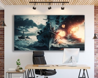Battle Ship Canvas & Wall Art Military Ship USS America Navy Ship Print Extra Large Wall Art Sailing Pirate Ship Decor Room Wall Art