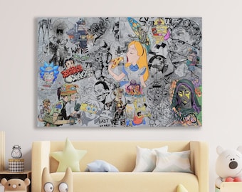 Cartoon Graffiti Canvas Print: Urban Pop Art Collage