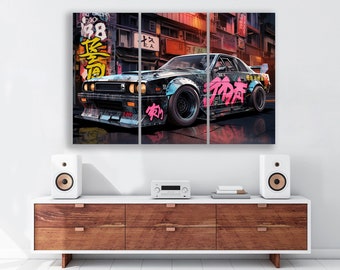 Cars JDM Canvas Sleek Car Japanese Wall Art & Tuning Bosozoku Graffiti Tokyo Street Racing Decor Futuristic Steampunk Print Game Room
