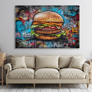 Burger Graffiti Canvas & Breakfast Fast Food Wall Art Print Urban Art Extra Large Street Pop Art Graffiti Wall Art Decor Room