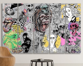 Graffiti Street Art Canvas Print, Urban Pop Art Collage