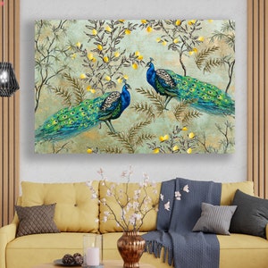 Chinoiserie Flowers and Birds Canvas & Peacock with Lemon Tree Modern Print Wall Art Canvas Modern Design Decor home Wall Decor Room