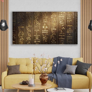 Hieroglyphs Canvas Ancient Egyptian Historical art print Egypt artwork Wall Art Gold Egyptian Hieroglyphs Extra Large Canvas