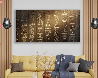 Lienzo impreso con jeroglíficos dorados, arte mural del antiguo Egipto.