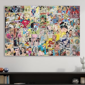 Arte murale Pop Art Fumetti Tela Collage Arte e Retro Supereroi Tela Decorazione da parete Casa Pop Art Stampa Tela Opera d&#39;arte incorniciata Regalo